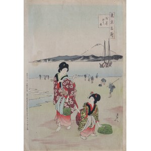 Toyohara Chikanobu (1838-1912), Słynne miejsca w Tokio: Zbieranie skorupiaków w Shiohama w Sōzaki, Japonia, 1903 r.