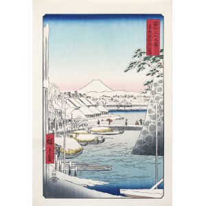 Utagawa Hiroshige (1797 - 1858), Brzeg rzeki w Sukiya w Edo, z serii: Trzydzieści sześć widoków Góry Fuji, wyd. Oedo Mokuhansha, Tokio/Japonia, po 1960 r.