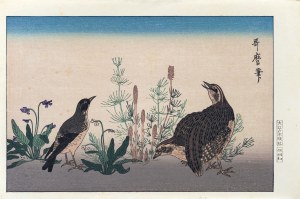 Kitagawa Utamaro (1753-1806), Quail and Lark, from the series: Verses Matched with Countless Birds, published by Oedo Mokuhansha, Tokyo/Japan, Showa period, after 1960.