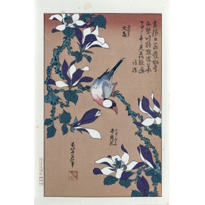 Katsushika Hokusai (1760-1849), Wróbelek jawajski i magnolia, wyd. Oedo Mokuhansha, Tokio/Japonia, okres Showa, po 1960 r.
