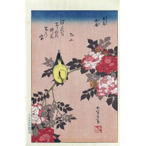 Katsushika Hokusai (1760-1849), Słowik i róże, wyd. Oedo Mokuhansha, Tokio/Japonia, okres Showa, po 1960 r.