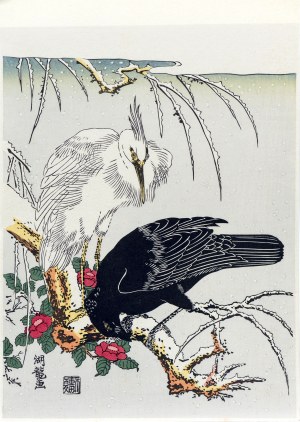 Isoda Koryūsai (1735-1790), The Raven and the Heron in the Snow, Adachi Publishing House, Tokyo/Japan, after 1960.