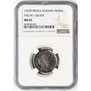 Albania, Zog I, 1 Franga Ari Prova (Pattern) 1927, Rome