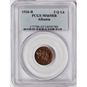 Albania, Zog I, 5 Qindar Leku 1926, Rome