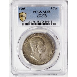 Austria, Franz Joseph I, 5 Corona Anniversary 1908, Vienna