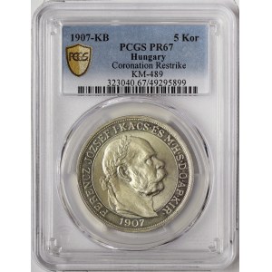 Austria, Franz Joseph I, 5 Korona (Restrike) 1907, Kremnitz