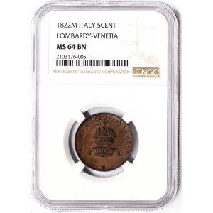 Austria, Lombardy-Venetia, Francis I, 5 Centesimi 1822, Milan