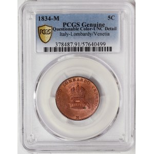 Austria, Lombardy-Venetia, Francis I, 5 Centesimi 1834, Milan