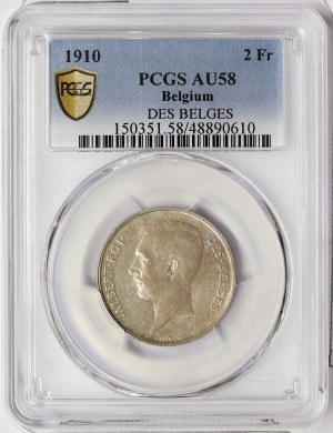 Belgien, Albert I., 2 Francs 1910