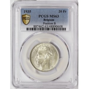 Belgium, Leopold III, 20 Francs 1935, Brussels