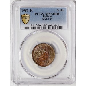 Bolivia, 5 Bolivianos 1951, H