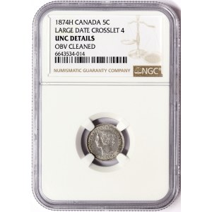 Canada, Victoria, 5 Cents 1874, Heaton