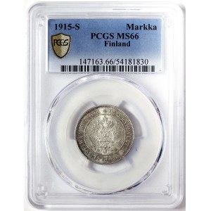 Finland, Russian Occupation, Nicholas II, 1 Markka 1915, S