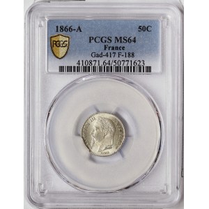 France, Napoleon III, 50 Centimes 1866, A Paris