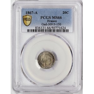 France, Napoleon III, 20 Centimes 1867, A Paris