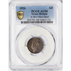 Velká Británie, Jiří IV., 6 pencí 1826, Londýn