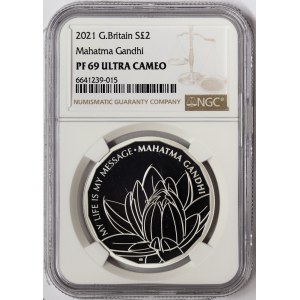 Great Britain, Elizabeth II, 2 Pounds Gandhi 2021, London