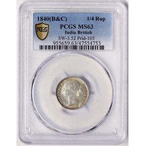 India, Victoria, 1/4 Rupee 1840