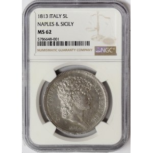 Naples, Gioacchino Napoleone, 5 Lire 1813