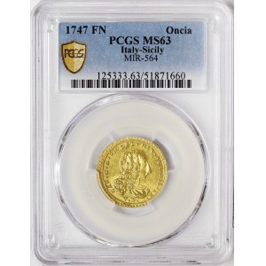 Palermo, Carlo III of Borbone, Oncia 1747, FN