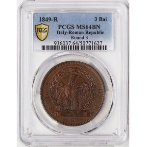 Papal State, Roman Republic, 3 Baiocchi 1849