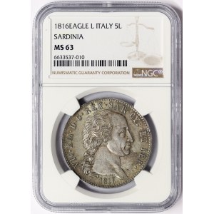 Kingdom of Sardinia, Vittorio Emanuele I, 5 Lire 1816, Turin