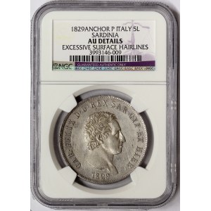 Kingdom of Sardinia, Carlo Felice, 5 Lire 1829, Genoa