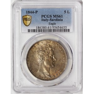 Kingdom of Sardinia, Carlo Alberto, 5 Lire 1844, Turin