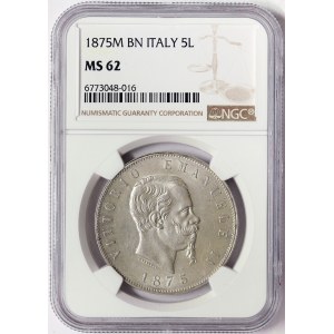 Kingdom of Italy, Vittorio Emanuele II, 5 Lire 1875, Milan