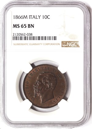 Königreich Italien, Vittorio Emanuele II, 10 Centesimi 1866, Mailand