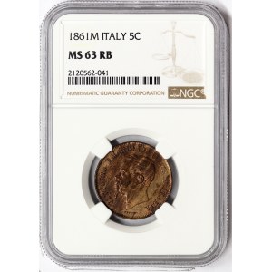 Kingdom of Italy, Vittorio Emanuele II, 5 Centesimi 1861, Milan