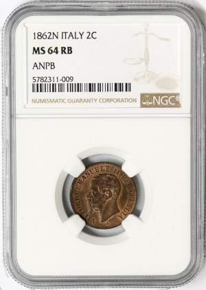 Königreich Italien, Vittorio Emanuele II, 2 Centesimi 1862, Neapel