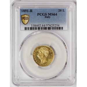 Kingdom of Italy, Umberto I, 20 Lire 1891, Rome