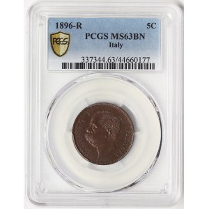 Royaume d'Italie, Umberto I, 5 Centesimi 1896, Rome