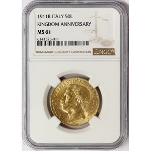 Kingdom of Italy, Vittorio Emanuele III, 50 Lire Cinquantenario 1911, Rome