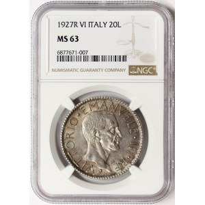 Kingdom of Italy, Vittorio Emanuele III, 20 Lire Littore 1927, Rome