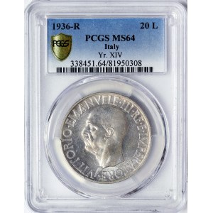 Kingdom of Italy, Vittorio Emanuele III, 20 Lire Quadriga 1936, Rome