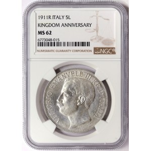 Kingdom of Italy, Vittorio Emanuele III, 5 Lire Cinquantenario 1911, Rome