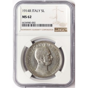 Kingdom of Italy, Vittorio Emanuele III, 5 Lire Quadriga briosa 1914, Rome