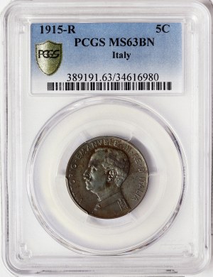 Königreich Italien, Vittorio Emanuele III, 5 Centesimi 1915, Rom