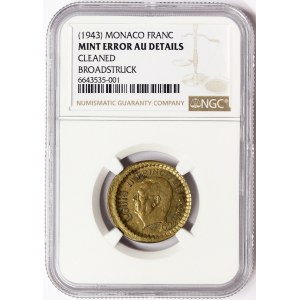Monaco,, 1 Franc (Mint Error) 1943, Paris