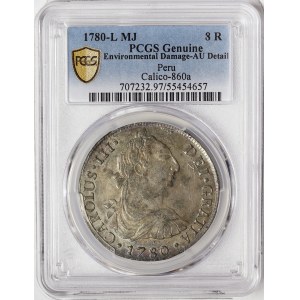 Peru, Spanish Colony, Charles III, 8 Reales 1780, L MJ Lima