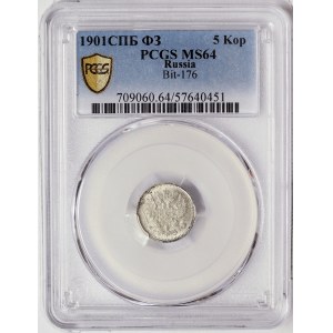Russia, Nicholas II, 5 Kopeks 1901, СПБ ФЗ St. Petersburg