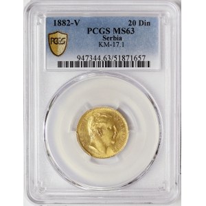 Serbia, Milan Obrenovich IV, 20 Dinara 1882, V Vienna