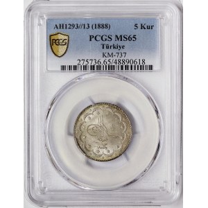 Turkey, Abdul Hamid II, 5 Kurush 1293/13 AH-1888 AD