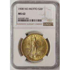 United States, no motto, 20 Dollars (Saint Gaudens) 1908, P