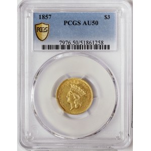 United States, 3 Dollars (Indian Princess Head) 1857, Philadelphia