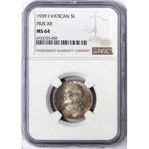 Vatican City, Pio XII, 5 Lire 1939