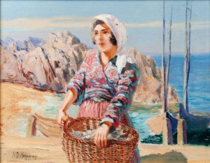 Jakub Michal Kasprowicz (1905 - 1975), Italian woman with a basket of fish