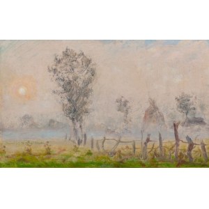 Stefan Pieniążek (1888 - 1958), Morning mist over the Wieprz River at sunrise, Krasnystaw, 1957.